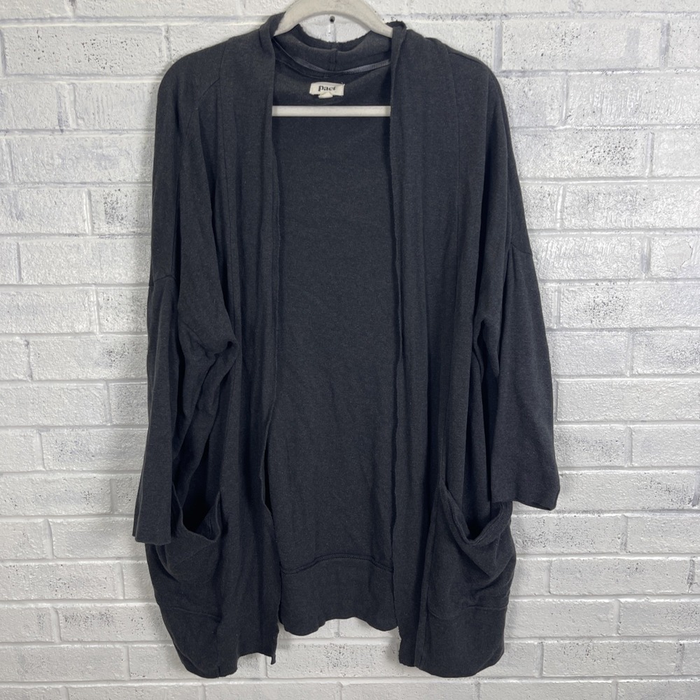 PACT Organic Cotton Open Front Cardigan Sweater Womens Size M Gray Pockets